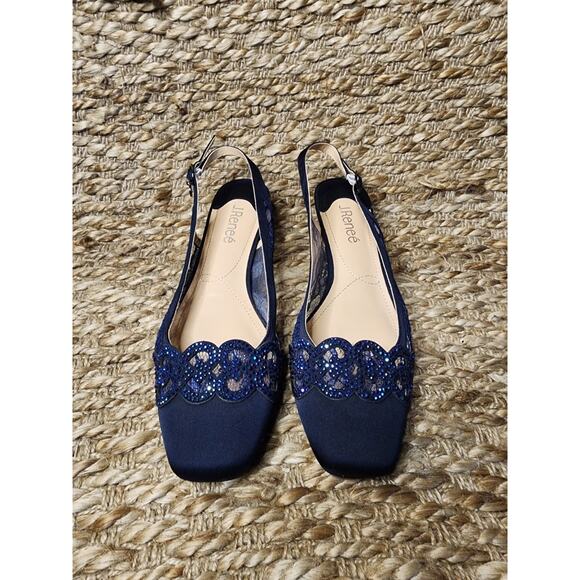 J. Renee Women’s 8.5M Faleece Lace/Satin/Sequins Slingback Heels Navy Blue - Picture 5 of 11
